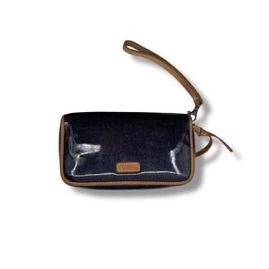 Consuela Navy Blue Glitter Patent Leather Wristlet Wallet Zip Around Chic